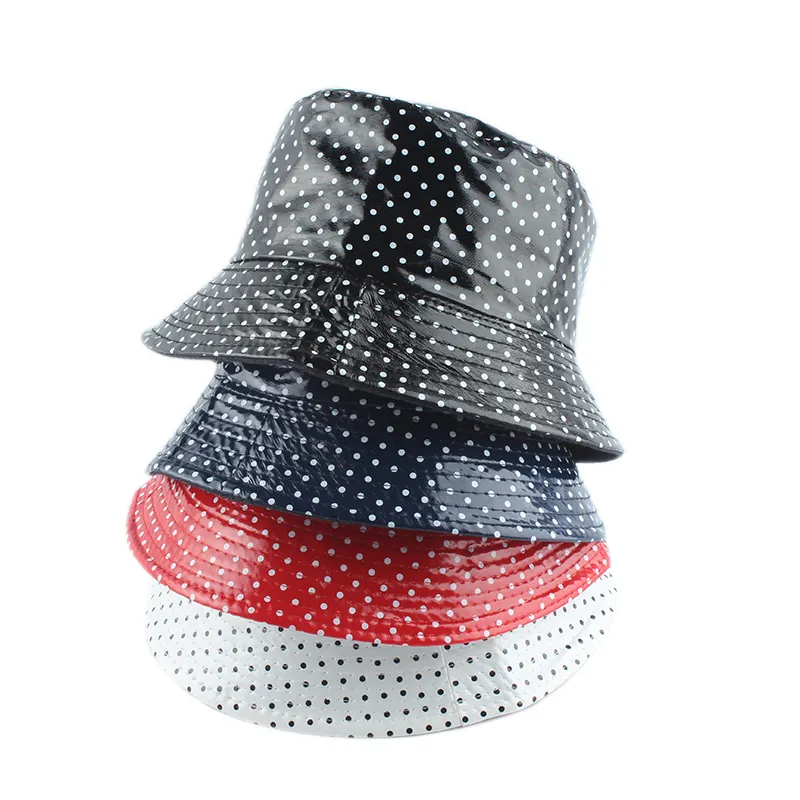 패션 가죽 도트 인쇄 비 모자 힙합 반사 방수 Fishermancap 두 측면 양동이 모자