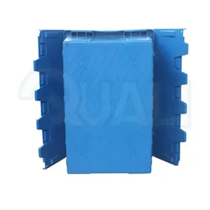 68L Attached Lid Container Stackable Plastic Storage Lid Box Industrial Plastic Storage Tote With Hinged Attached Lid