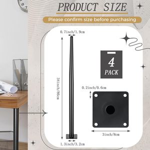 Patas de Muebles Redondas Cónicas Modernas de Hierro de 34 Pulgadas, Resistentes, de Repuesto para Sillas, Sofás, Mesas de Centro, Escritorios, Bares, DIY - Product Image 2