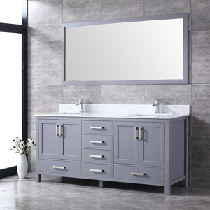 Meuble-lavabo de salle de bain gris contemporain avec miroir, 72 pouces, double vasque, en MDF peint, design sur pied - Product Image 2