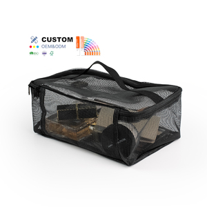 Borsa per il trucco personalizzata Borsa per il trucco in Nylon di grande capacità portatile X borsa da viaggio da viaggio nera traspirante in rete per gli <span class=keywords><strong>occhi</strong></span> borsa per cosmetici - Product Image 1