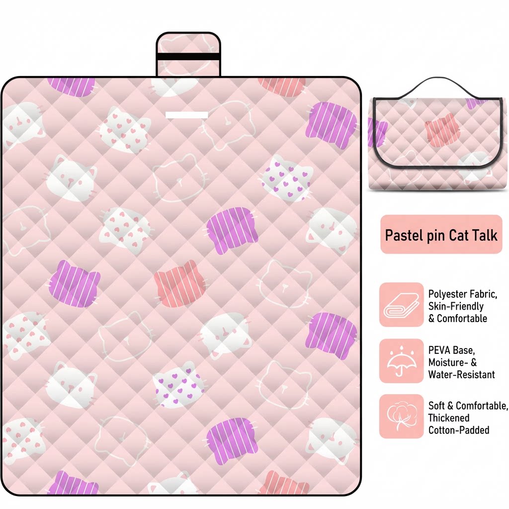 Tapis de pique-nique à ultrasons rose clair miaou miaou
