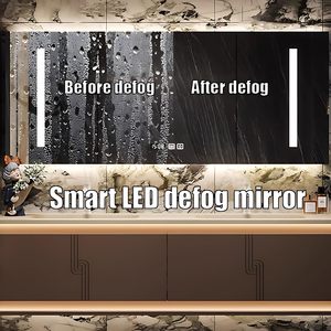 Meuble-lavabo mural double vasque marron style minimaliste avec vasque intégrée sans joint et armoire miroir LED intelligente - Product Image 4