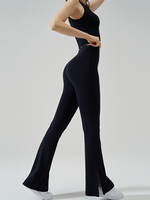 Celana Yoga Wanita High Waist Split Hem Flare, Celana Legging Kompresi Kaki Lebar dengan Jahitan Melengkung, Efek Mengangkat Bokong