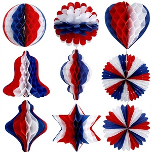 Classic Red White Blue <b>Paper</b> Honeycomb Balls Holiday Party Hanging Ornaments Set - Product Image 1