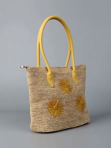 2025 New Arrival Women Handmade <b>Raffia</b> Straw HandBag Large Capacity Single Shoulder Embroidered Daisy Handheld Straw Bags - Product Image 2