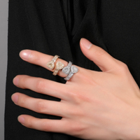 Bague UWIN Cœur Entièrement Glaçée Exquise, Plaqué Or 18 Carats Rose, Bijoux Hip-Hop pour Rappeur
