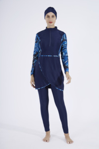 3pcs Strip Splicing Print Zipper Burkini Maillot <span class=keywords><strong>de</strong></span> <span class=keywords><strong>bain</strong></span> avec <span class=keywords><strong>bonnet</strong></span> <span class=keywords><strong>de</strong></span> <span class=keywords><strong>bain</strong></span> Long Floral Burkini Maillot <span class=keywords><strong>de</strong></span> <span class=keywords><strong>bain</strong></span> <span class=keywords><strong>Elegant</strong></span> Full Cover Burkini - Product Image 5