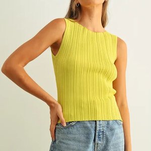 Canotta da donna personalizzata estiva casual traspirante a tinta unita in maglia a costine girocollo senza maniche aderente con logo frontale - Produttore - Product Image 4