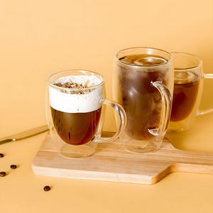 Bicchiere da 450ml 15oz in Vetro Borosilicato a Doppia Parete con Manico, Resistente al Calore, Lavabile in Lavastoviglie, Senza BPA, Design Nordico Moderno per Caffè Freddo - Product Image 5
