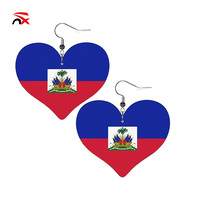 Nouveaux produits de style drapeau haïtien : Boucles d'oreilles en cuir et métal avec motifs drapeaux haïtiens pour la décoration des oreilles