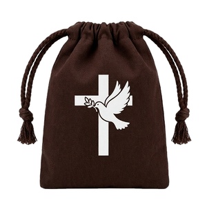 Pochette en toile de coton avec cordon de serrage, imprimé croix, sac cadeau, emballage pour chapelet, sachet personnalisé avec logo - Product Image 1