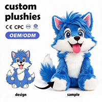Peluche loup bleu personnalisée en fourrure, OEM ODM, loup assis de dessin animé, animal en peluche super doux en coton pour collection