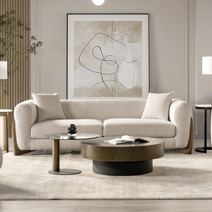 Sofá de tres asientos de madera de tela recta simple de lujo para el hogar de diseño moderno para muebles de sala de estar de hotel - Product Image 1
