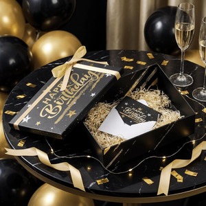 <b>Black</b> Happy Birthday Gift <b>Box</b>, with lid, gold <b>black</b> large luxury star shaped foldable paper <b>box</b>, customizable - Product Image 4