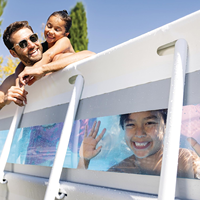 Piscine hors sol rectangulaire Intex 26770 Prism Frame Clearview avec pompe filtrante 2006 L/h, échelle, base et couverture 8418 L