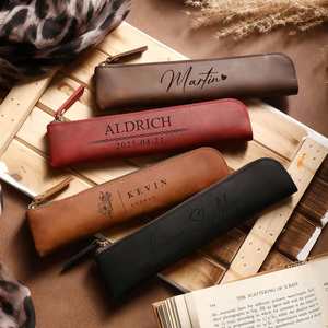 Leather <b>Pen</b> Case with Custom Engraving - Genuine Cowhide Pencil Pouch, Graduation & Birthday Gift for Men and Women - Product Image 3