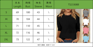 Camiseta de Manga 3/4 para Mujer, Tallas Grandes, Cuello Redondo, Color Sólido, Estilo Casual Básico de Verano, Dropshipping Shopify - Product Image 6