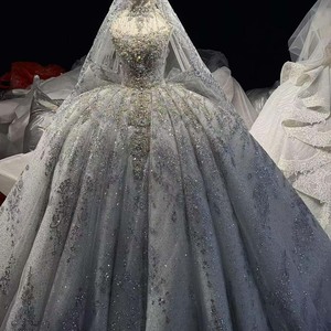Hz002 Stunning Silver <b>White</b> Sweetheart Heavy Crystal Beaded Oversized Back Bow Glitter Ball Gown Wedding Gown Jancember - Product Image 1