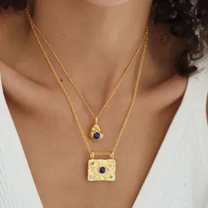 Vintage 925 Voor Vrouwen Diamanten Sieraden Hangers Ketting 18K Goud Natuurlijke Lapis Lazuli 5a Cz Oog Van Horus Ketting