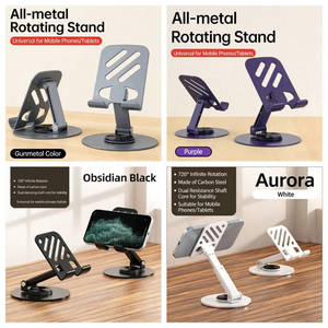 Support de <span class=keywords><strong>téléphone</strong></span> portable rotatif à 360°, pliable, réglable, rond, en métal, pour bureau et voyage, étanche et amortissant - Product Image 4