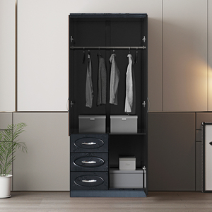 2 Doors <strong>Black</strong> <strong>Wardrobe</strong> Closed 0.8m Cupboards for Bedroom <strong>Wardrobe</strong> 3 Drawers Customized <strong>Wardrobe</strong> with <strong>Mirror</strong> - Product Image 3