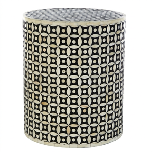 Handcrafted Bone Inlay Drum <b>Side</b> <b>Table</b> <b>Round</b> Accent End <b>Table</b> Decorative Modern Living Room Bedroom Furniture ContemporaryDesign - Product Image 1