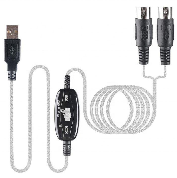 Keyboard Computer USB MIDI Cable Converter Music Studio Converter midi Cables Black Silver USB to MIDI