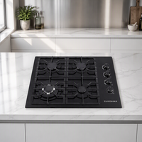 Cuisinière à gaz haute efficacité 4 brûleurs, plaque de cuisson encastrable en verre trempé, double combustible GPL/GN