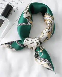 Fashionable Women's Small Square Scarf Chain Style Made of Silk Texture Polyester Material