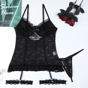 Nouveauté, ensemble de lingerie en dentelle brodée de couleur unie, sexy, exotique, transparent, ensemble soutien-gorge et culotte 2 pièces - Product Image 6