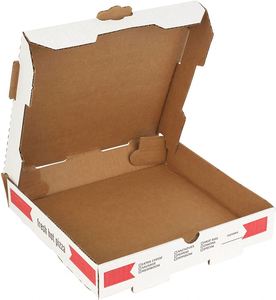 Caja de Pizza Corrugada Blanca y Roja Tipo B de 10" de Largo x 10" de Ancho x 1.75" de Profundidad, Caja para Llevar Comida - Product Image 1