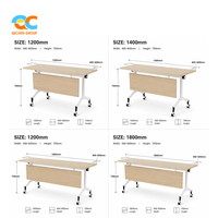 Table de formation mobile en MDF à plateau grainé, cadre blanc, roulettes, pliable et emboîtable pour réunions, salles de classe et espaces de bureau