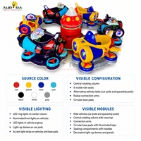 Manège d'attraction personnalisable en forme d'avion miniature, équipement rotatif à six places, alimentation électrique, lumières LED colorées pour thème enfantin