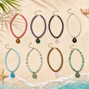 Collier personnalisable en acier inoxydable avec pendentif bohème œil <span class=keywords><strong>de</strong></span> tigre, turquoise et coquillage multiforme, idéal pour les vacances à la plage - Product Image 3