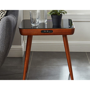 HOMEMORE Plateau En Verre Trempé Carré Bois Jambes Home Cinéma <span class=keywords><strong>HiFi</strong></span> Audio Haut-Parleur Tables D'extrémité De Chargement USB Musique Table pour Dortoir - Product Image 4