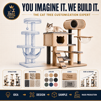 Arbre à chat en bois multi-niveaux personnalisé 134 cm pour 2-3 chats, avec condo, hamac, capsule, gamelle et sisal, OEM, vente en gros