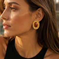 Collection de boucles d'oreilles vintage en résine ambrée SUMMLY, boucles d'oreilles ovales en acier inoxydable plaqué or 18 carats, bijoux pour femmes, pour tous les jours et les vacances