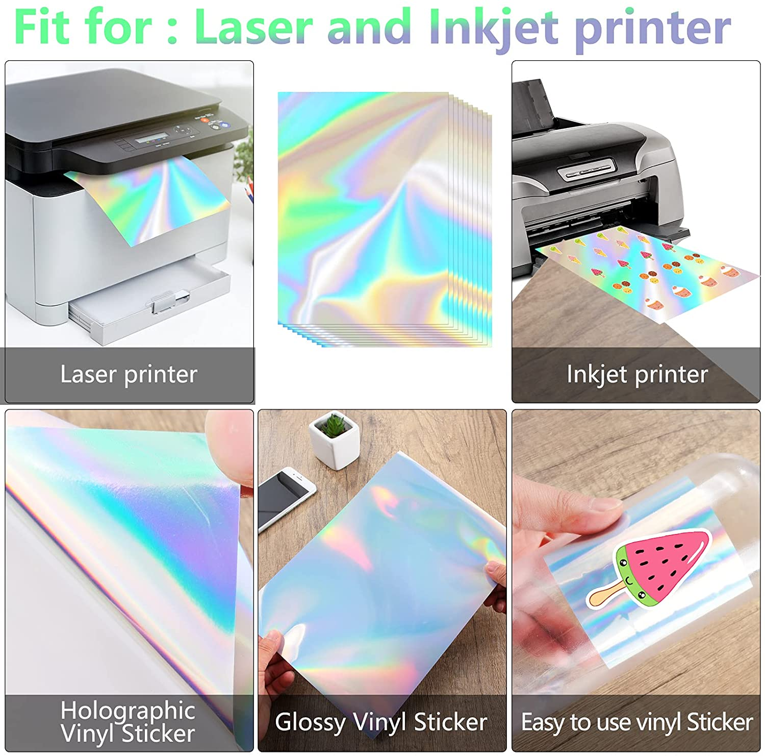 Wasserfeste Holografische Aufkleber Zum Selbstbedrucken – A4, 5 Bögen, Für Tintenstrahldrucker & Cricut