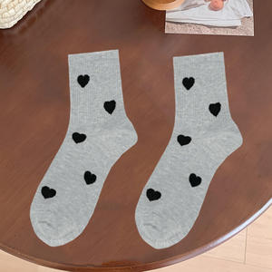 Men's Crew <b>Socks</b> <b>Black</b> Knitted Heart Pattern Daily Wear Regular Style - Product Image 4