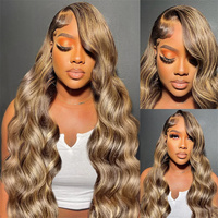 Cheveux vietnamiens bruts Body Wave Highlight perruques cheveux humains Lace Front perruques pour les femmes noires P4/27 couleur brune HD Lace Frontal perruques