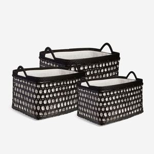 YH YH-ORG3-45 Hexa Rattan Storage Baskets Foldable Multiple Section PP Bamboo Fabric Wicker <b>Plastic</b> <b>Kitchen</b> Bathroom Use Black - Product Image 1