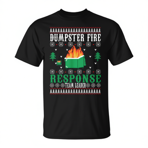 Camiseta navideña con estampado digital de cuello redondo y manga corta para adultos unisex, diseño del líder del equipo de respuesta a incendios en contenedores de basura - Product Image 2