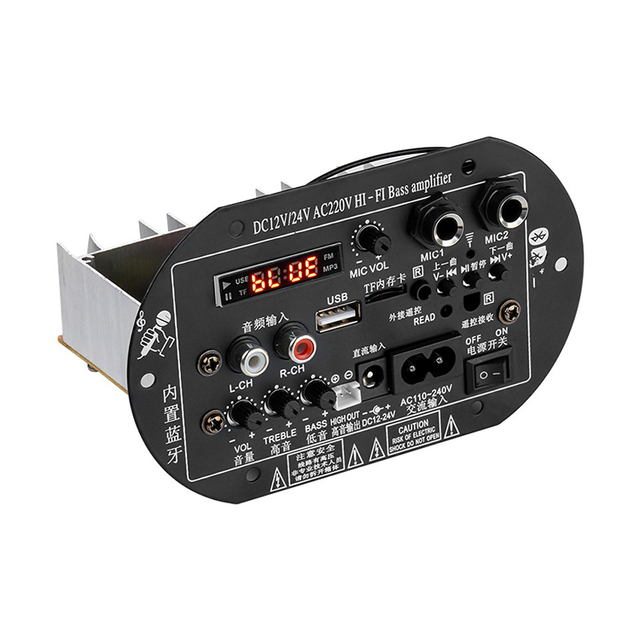 BT Subwoofer Amplifier Board 150W Dual Microphone Sound Amplifier 12V 24V 220V Mono Amplificador Support TF USB FM