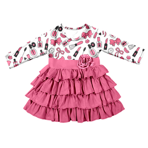 Vestido de Niña con Estampado de Seda de Leche, Manga Larga, Volantes en Capas y Decoración de Rosas - Product Image 5