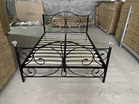 Cadre de lit vintage noir taille double, mobilier de chambre à coucher de luxe, lits en bois et en fer forgé