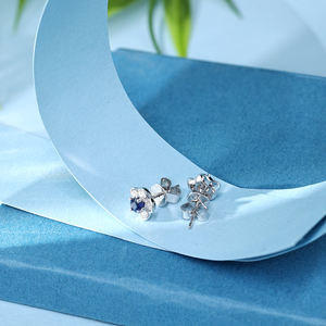 Pendientes de Botón de Oro Blanco Sólido de 18K Hechos a Mano con Zafiro y Perla de Agua Dulce, Elegantes, con Forma de Flor, Regalo para Fiestas, Uso Diario para Mujer - Product Image 6