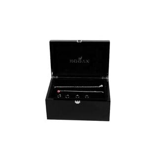 DS Customized Handmade Luxury Natural MDF Wood Laser-Crafted Rectangle Jewelry & Gift <b>Box</b> Glossy <b>Black</b> with Handle - Product Image 1