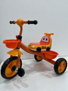 Triciclo naranja y amarillo para niños pequeños, triciclo de 3 ruedas, asiento de coche de dibujos animados, cestas dobles, juguete de pedales para montar, regalo para niños al aire libre - Product Image 1