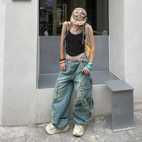 MZN Pantalon évasé pour femme personnalisé américain taille haute Baggy surdimensionné Cargo Jeans Y2K Vintage Washed Style Sexy 3D Made Denim
